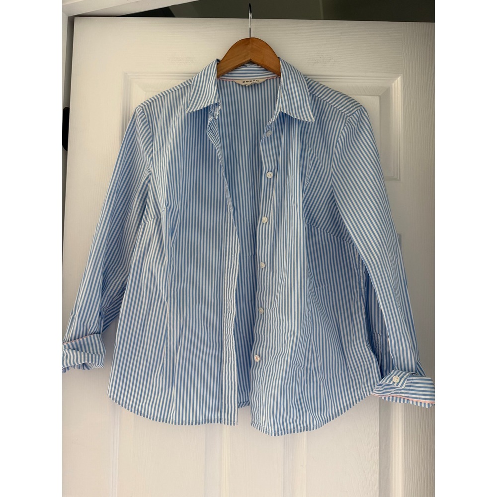 Boden Blue and White Striped Button-Down Shirt